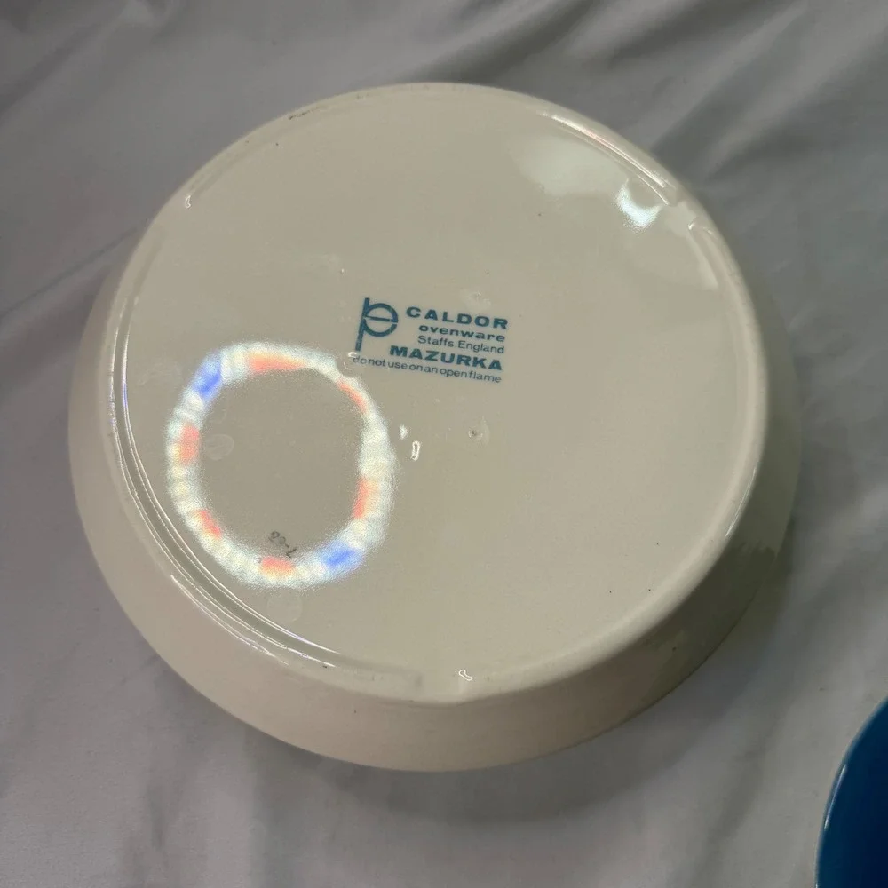 Vintage Caldor Ovenware Mazurka Casserole Dish Lid Blue Green Geometric England